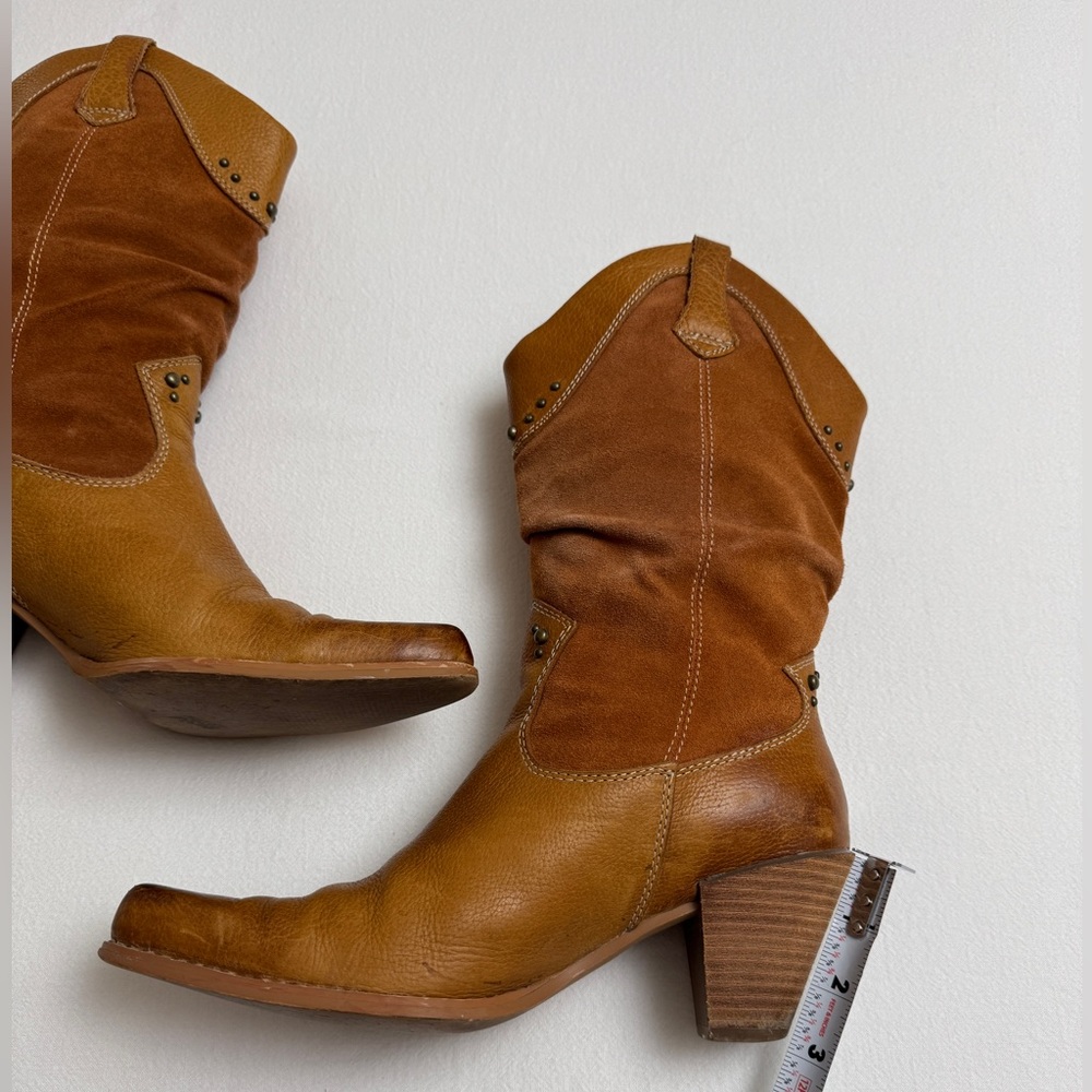 Vintage Y2K Bass Western Brown Leather Studded Boots Size 7.5 - Picture 7 of 14